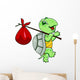 Funny Cartoon Turtle with a Bindle Wall Decal