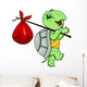 Funny Cartoon Turtle with a Bindle Wall Decal