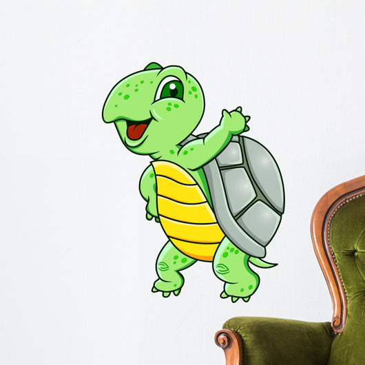 Funny Waving Cartoon Turtle Wall Decal