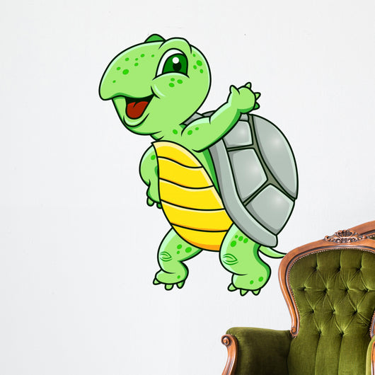 Funny Waving Cartoon Turtle Wall Decal