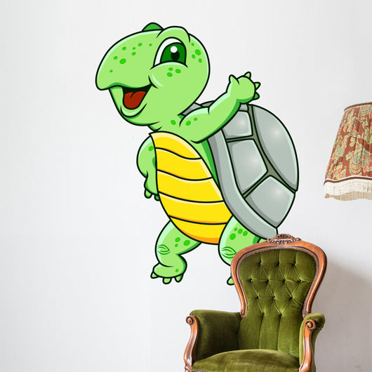Funny Waving Cartoon Turtle Wall Decal