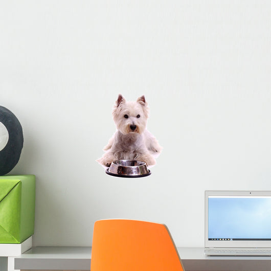 Westie Dog Lying With Food Bowl Wall Decal