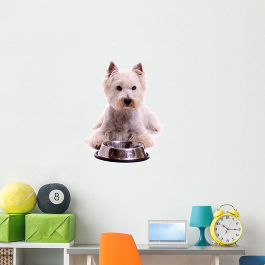 Westie Dog Lying With Food Bowl Wall Decal