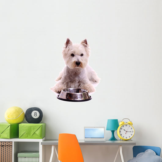 Westie Dog Lying With Food Bowl Wall Decal