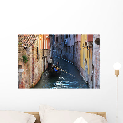 Gondoleer in Narrow Venice Canal Wall Decal shown on a wall