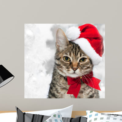 Christmas Cat Wall Decal shown on a wall