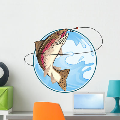 Trout Fishing Wall Decal shown on a wall