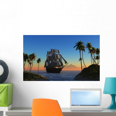 Sailboat Lagoon Wall Decal shown on a wall