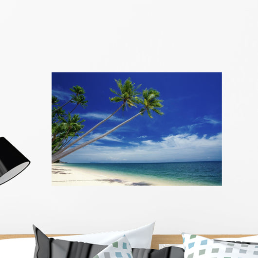 Tropical Beach with Outstretched Palm Trees Wall Decal