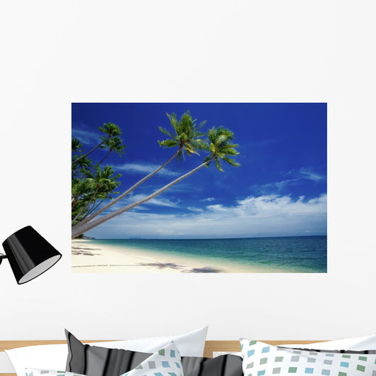 Tropical Beach with Outstretched Palm Trees Wall Decal