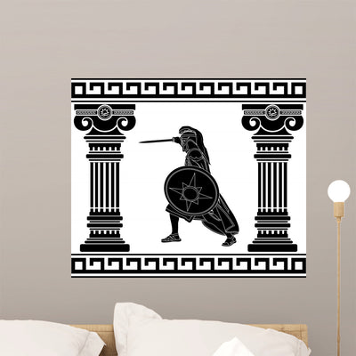 Black Mythological Warrior Wall Decal shown on a wall