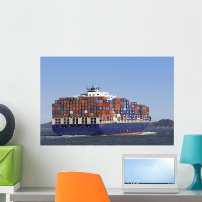 Cargo Ship Hong Kong Wall Decal shown on a wall