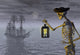 Skeleton Pirate With Ghost Ship Wall Decal