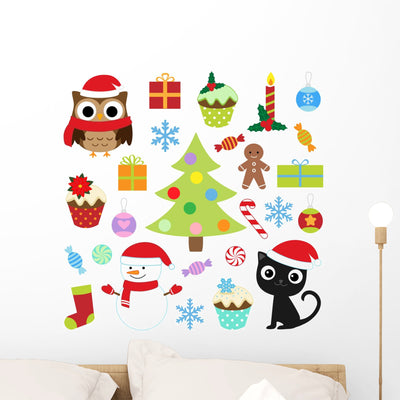 Christmas Vector Cute Elements Wall Decal shown on a wall