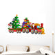 Santa Reindeer Snowman in Train with Gifts and Christmas Tree Wall Decal