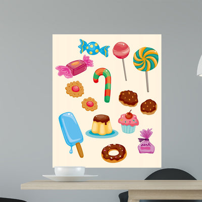 Cartoon Candy Icon Wall Decal shown on a wall