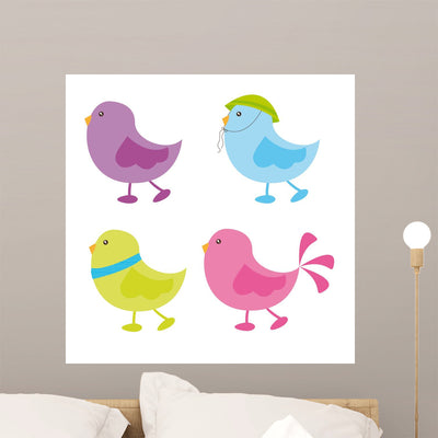 Cute Birds Wall Decal shown on a wall