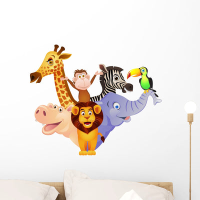 African Cartoon Animals Wall Decal shown on a wall