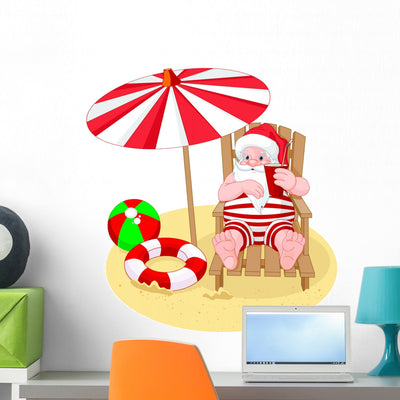 Santa Claus Relaxing Beach Wall Decal shown on a wall