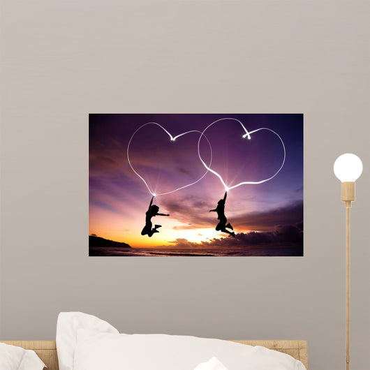 Young Couple Jumping Wall Decal