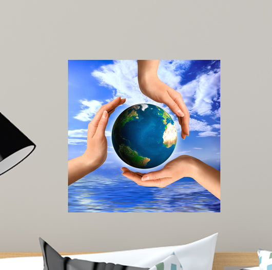 Conceptual Recycling Symbol With Earth and Hands Wall Decal