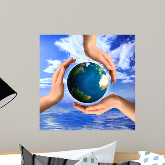 Conceptual Recycling Symbol With Earth and Hands Wall Decal