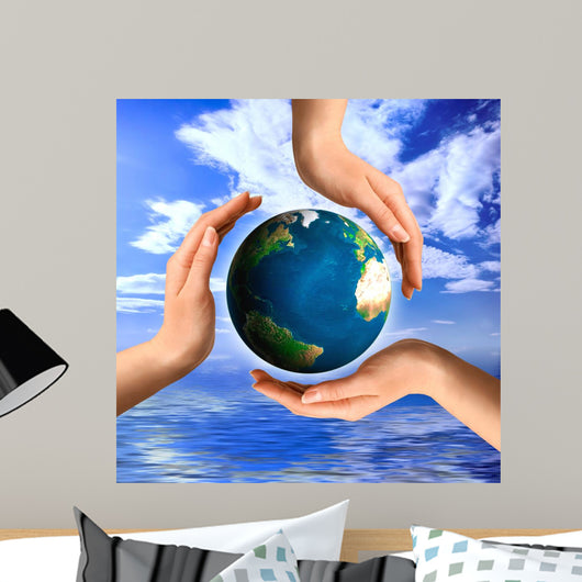 Conceptual Recycling Symbol With Earth and Hands Wall Decal
