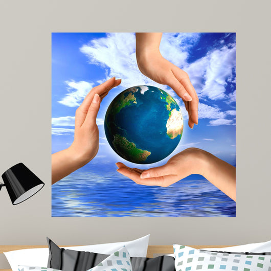Conceptual Recycling Symbol With Earth and Hands Wall Decal