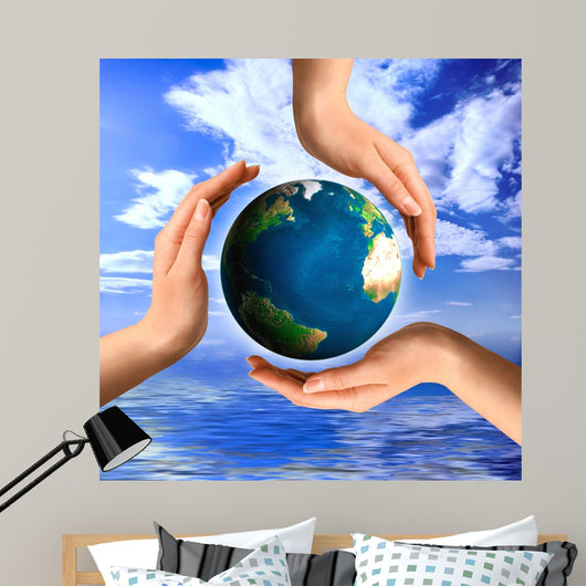 Conceptual Recycling Symbol With Earth and Hands Wall Decal