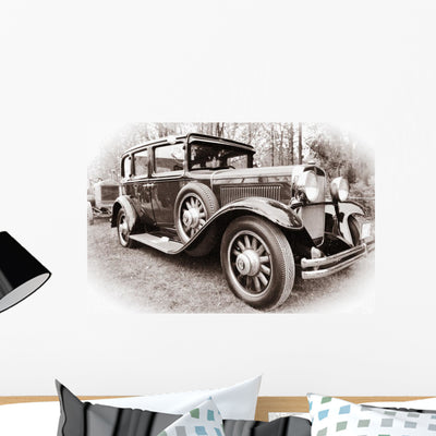 Old American Car Wall Decal shown on a wall
