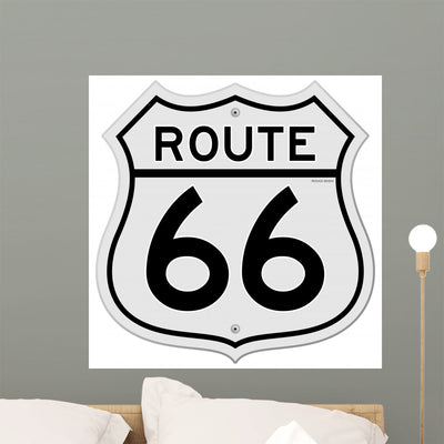 Route 66 Sign Wall Decal shown on a wall