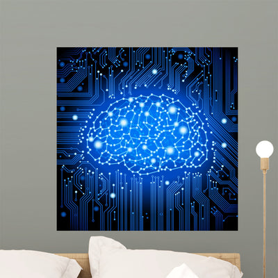 Circuit Board Brain Wall Decal shown on a wall