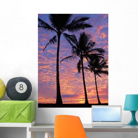 Beach and Line of Palm Trees at Sunset Wall Decal