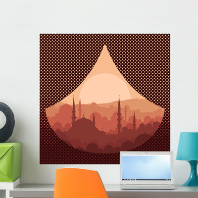 Red Arabic City Landscape Illustration Wall Decal shown on a wall
