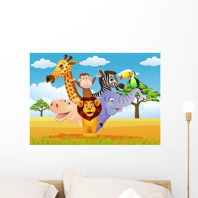 African Cartoon Animals on the Savannah Wall Decal shown on a wall