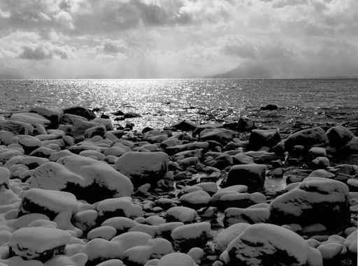 Lake Tahoe Beach in Winter (Greyscale) Wall Decal