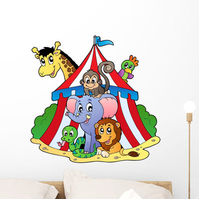 Various Animals Circus Tent Wall Decal shown on a wall