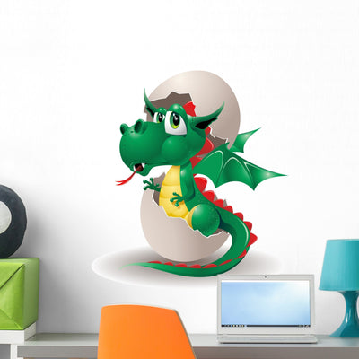 Dragon Baby Dragon Cartoon Wall Decal shown on a wall