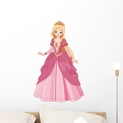 Beautiful Princess in a Pink Dress Wall Decal shown on a wall