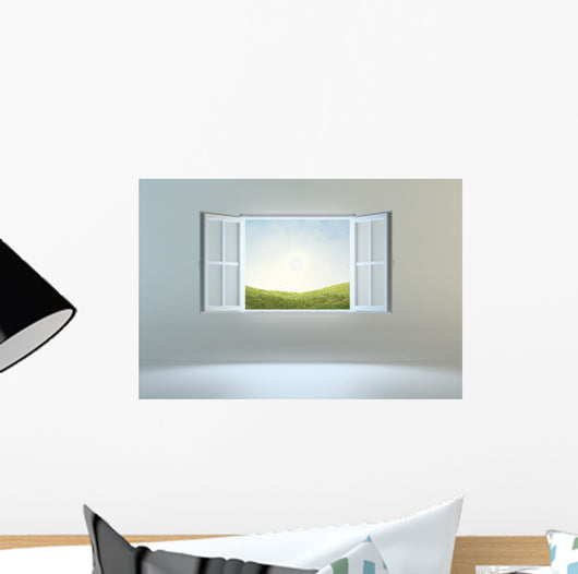 Open Window Leading To Hills Wall Decal