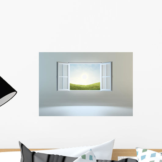 Open Window Leading To Hills Wall Decal