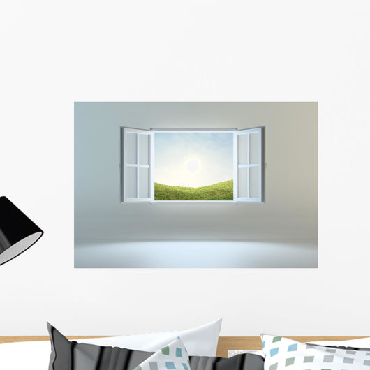 Open Window Leading To Hills Wall Decal