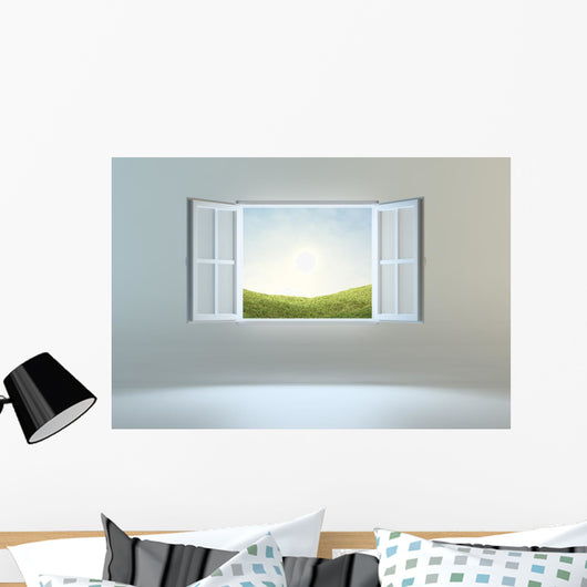 Open Window Leading To Hills Wall Decal