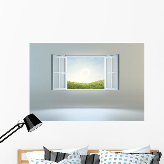 Open Window Leading To Hills Wall Decal