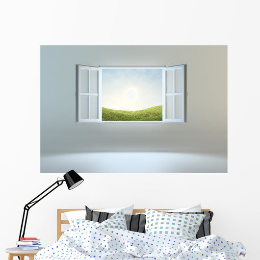 Open Window Leading To Hills Wall Decal