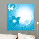 Design With White Butterfly And Blue Flowers Wall Decal