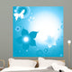 Design With White Butterfly And Blue Flowers Wall Decal