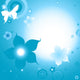 Design With White Butterfly And Blue Flowers Wall Decal