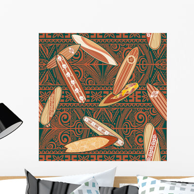 Tribal Surfboards Seamless Pattern Wall Decal shown on a wall