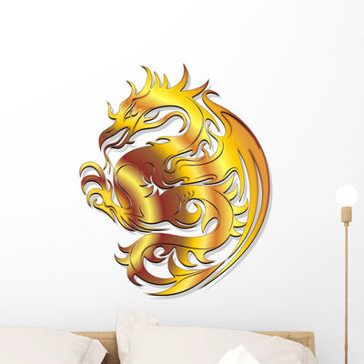 Drago Doro Simbolo-Golden Dragon Wall Decal shown on a wall
